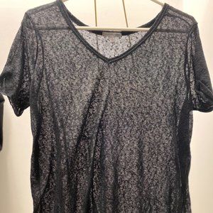 Juniors Sheer, V-Neck Black Tee